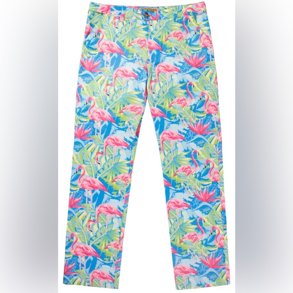 LoudMouth Men's HERITAGE PANT FLAMINGO JUNGLE Golf Party Size 38x30 Scandalize - Picture 1 of 14
